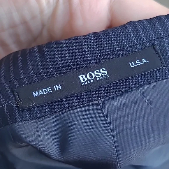 HUGO BOSS Grand Central US Black Striped Virgin Wool 40 R Mens Suit Jacket Pants - Picture 8 of 11